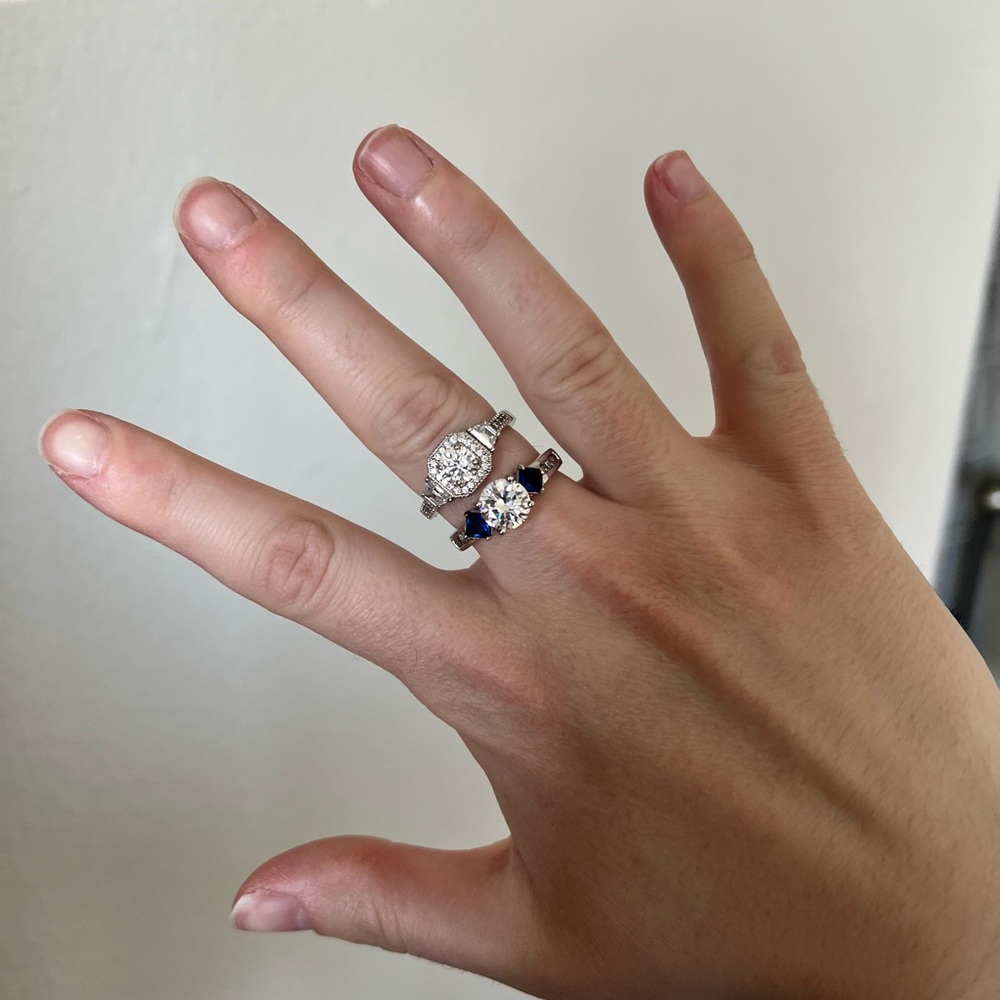 Elegant Silver and Blue Women's Ring Set